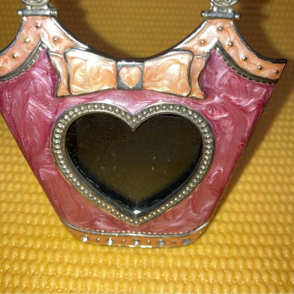 Pink Enamel Rhinestone Embellished Purse Bow Heart Mini Picture Frame - Picture 2 of 6